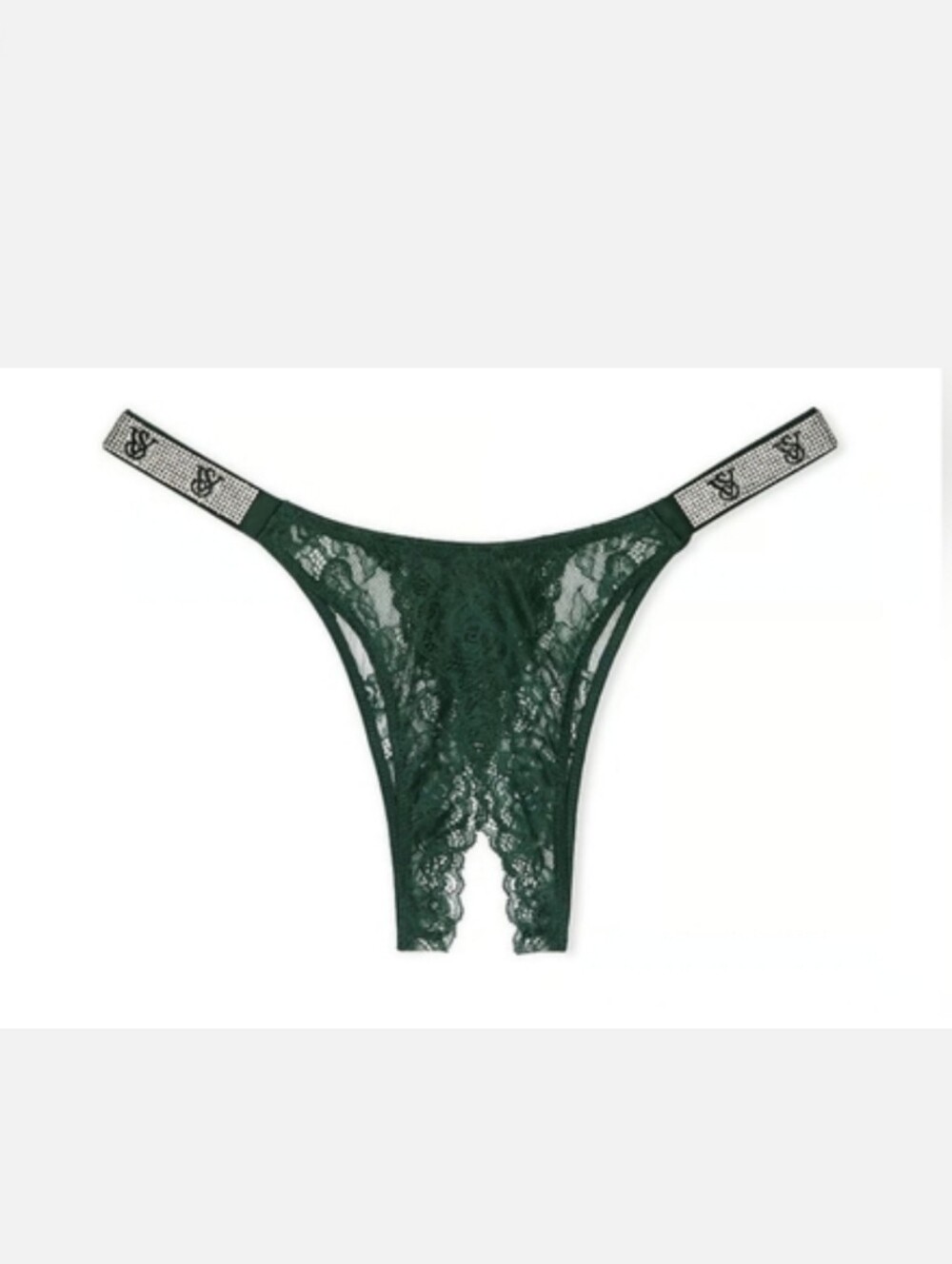 Victoria's secret VERY SEXY Shine Strap Rose Lace Crotchless Brazilian Panty MED